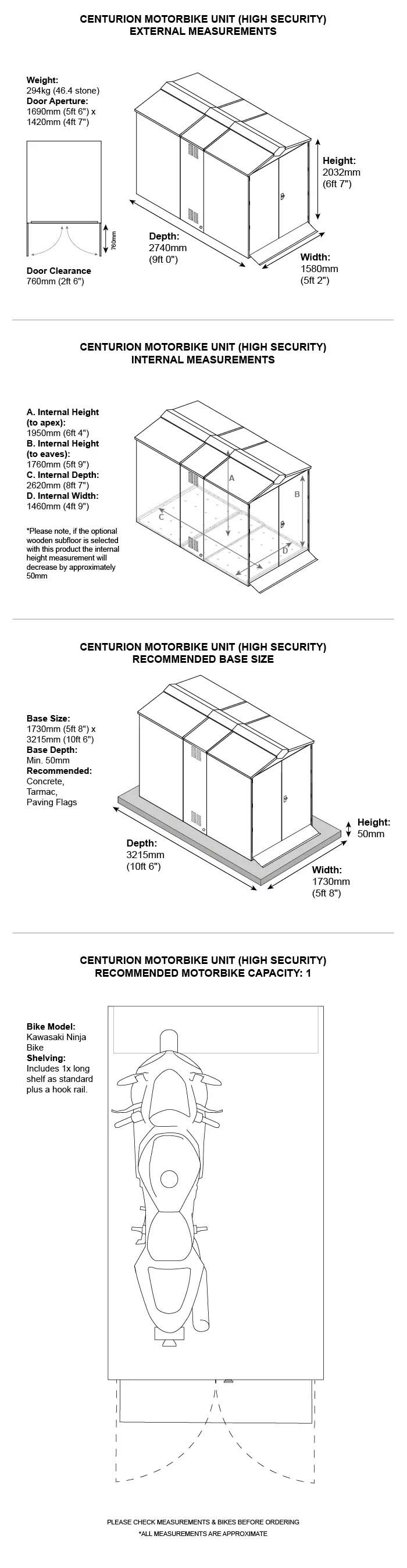 Asgard Centurion Motorbike Shed Dimensions